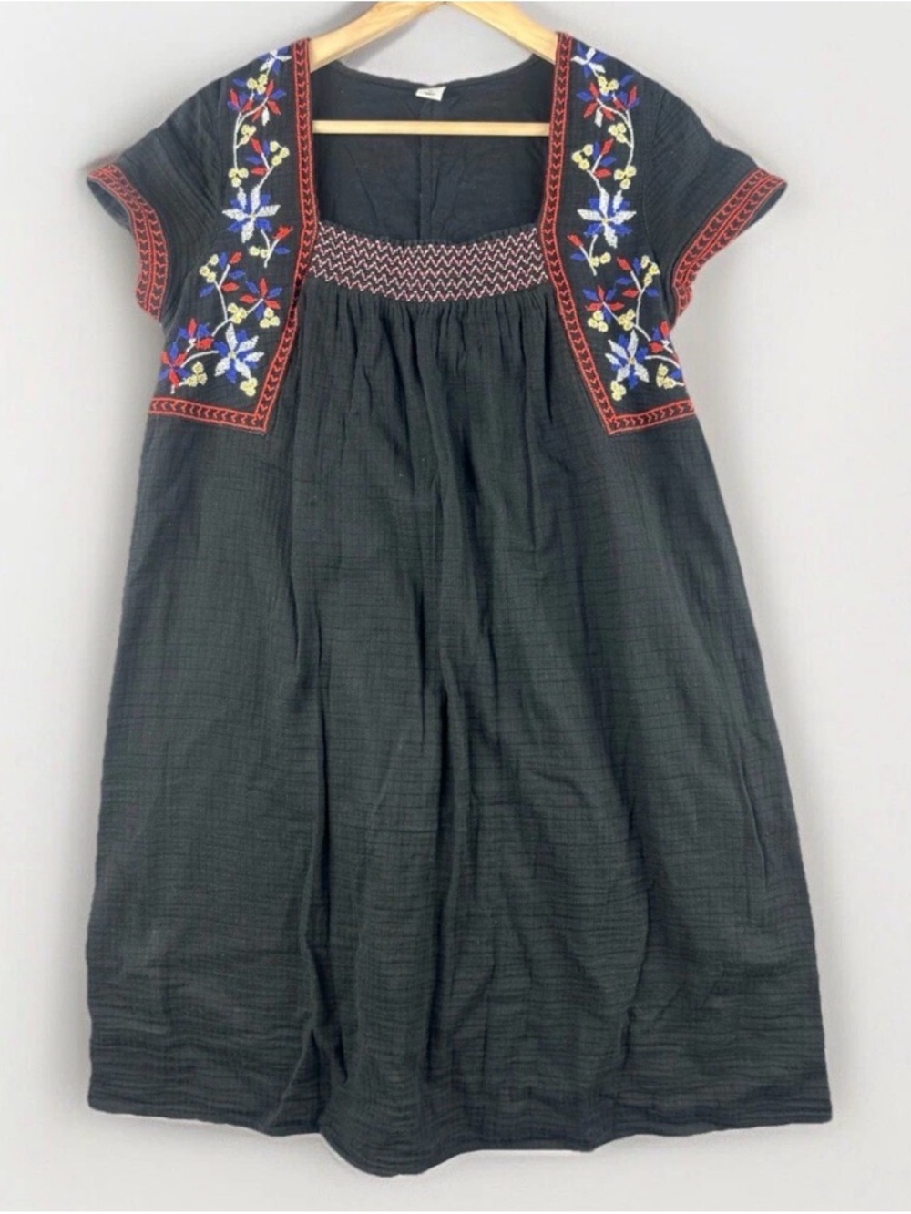 Old Navy Dress Womens Sz Med Floral Embroidered 100% Cotton Gauze Boho